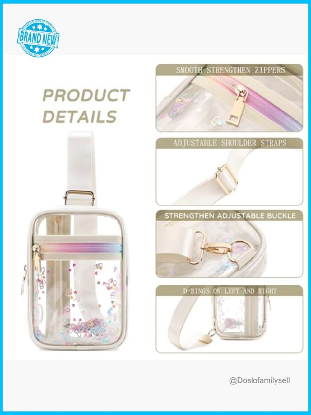 Clear Crossbody Sling Bag Stadium Approved TPU Shoulder Pack Festival Concerts - Picture 4 of 7